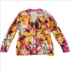 Isaac Mizrahi Live Buttondown Cardigan Floral Bright Colors Cotton Womens Medium